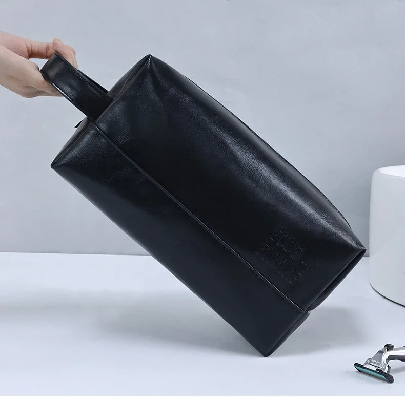 Zipper PU Leder Männer Business Tragbare Lagerung Tasche Toilettenartikel Organizer Frauen Reise Kosmetik Tasche Hängen Wasserdichte Waschen Beutel – Detail 2