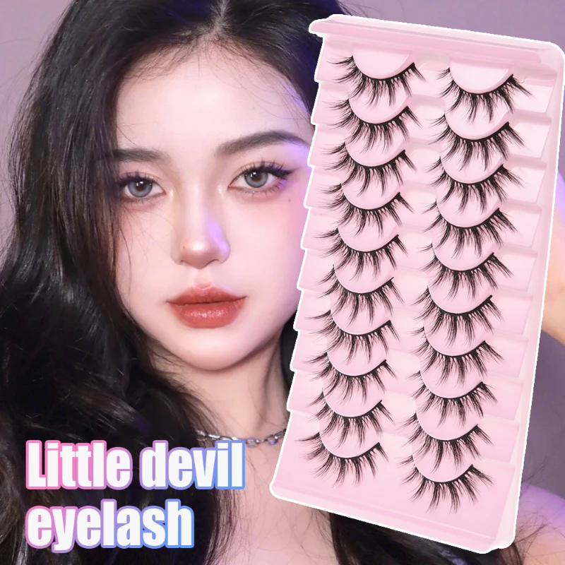 10 Pairs Manga 3D Fluffy Soft Natural False Eyelashes Thick Cross Wispy Winged Realistic Eyelash Extension Eye Makeup Accessorie