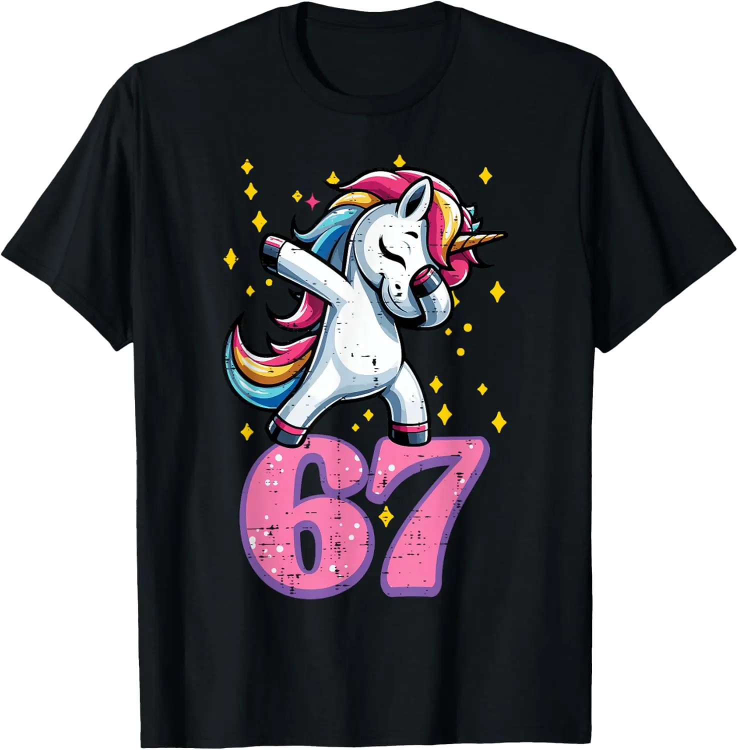 6 7 Unicorn Funny 67 Six Seven Meme Gen Alpha Kids Girls T-Shirt Summer Short-Sleeved Breathable Sweat-Wicking Versatile Fashion