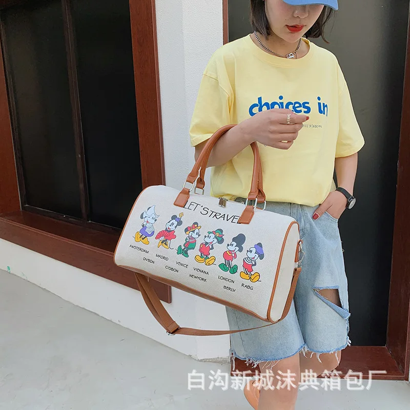 Canvas Mickey Mouse Printing Big Travel Bags New Cartoon High Capacity Casual Totes Female Fashion Multi-function Brand Handbags