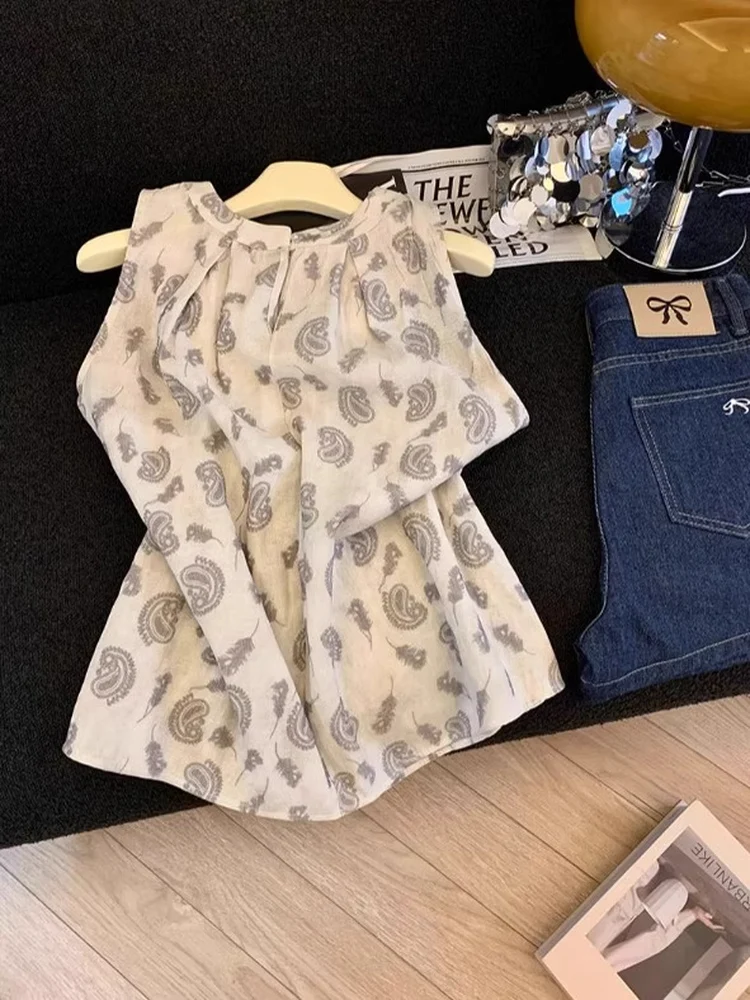 

Ретро-топ с вышивкой и круглым вырезом, женский, свободный, стройнящий, летний, модный, уникальный, омолаживающий, для повседневной носки