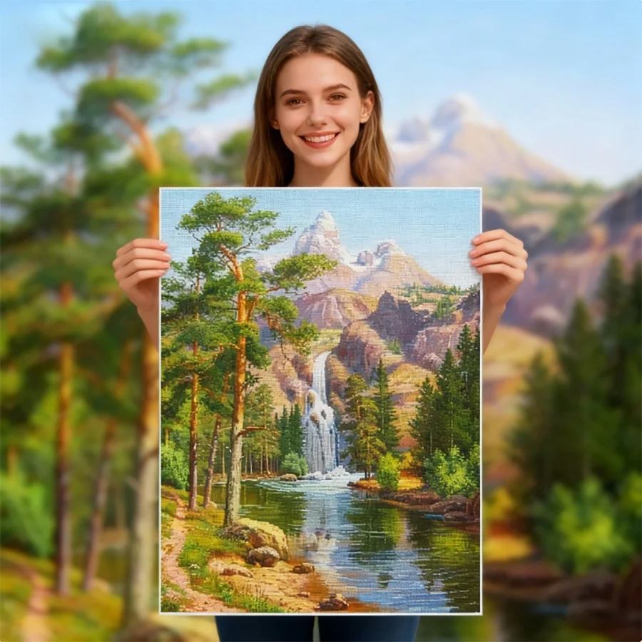 

Новые наборы для вышивания крестиком 2026: Пейзаж с водопадом, горы, нитки DMC, 11CT, печатный холст, декор для комнаты