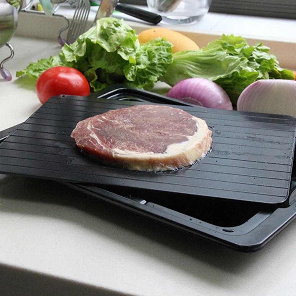 

Defrosting Tray for Frozen Meat and Food Aluminum Thawing Plate with Drip Pan Quick Defroster Board Defrosting Mat Large Size