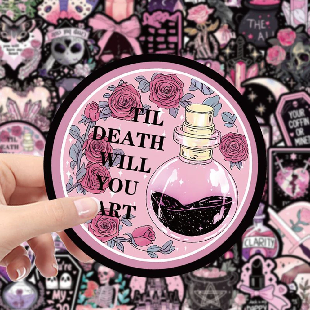 10/30/50 Stuks Zwart En Roze Gothic Schedel Graffiti Stickers Vintage Magische Heks Decals Voor Telefoon plakboek Laptop Cool Sticker Speelgoed