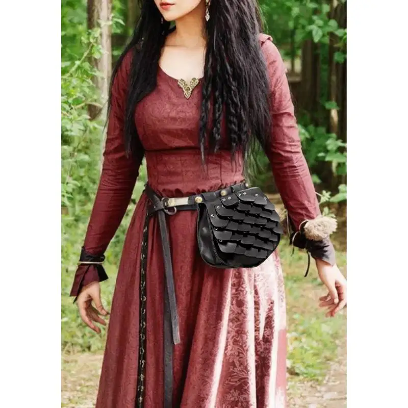 DAZCOS القرون الوسطى عصر النهضة LARP فايكنغ التنين مقياس حقيبة بحزام فو الجلود مقياس الخصر حقيبة LARP زي ملحق للرجال والنساء