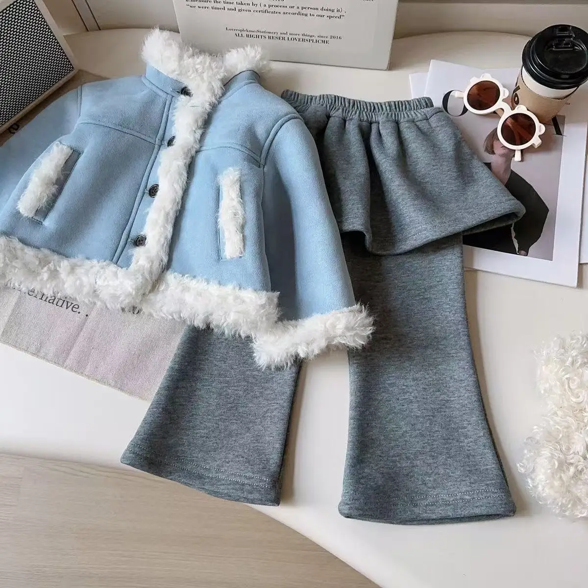 Girls Bottoming Trousers Winter Padded athickened False Two-piece Bottoming Skirt Trousers Top And Trousers