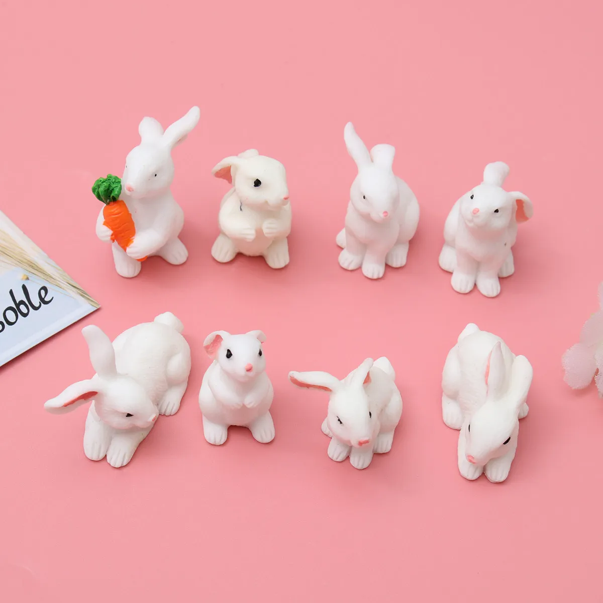 8Pcs Resin Rabbit Miniature Garden Micro Landscape Decoration Succulent Bonsai Craft Plant Pots Animal Miniature