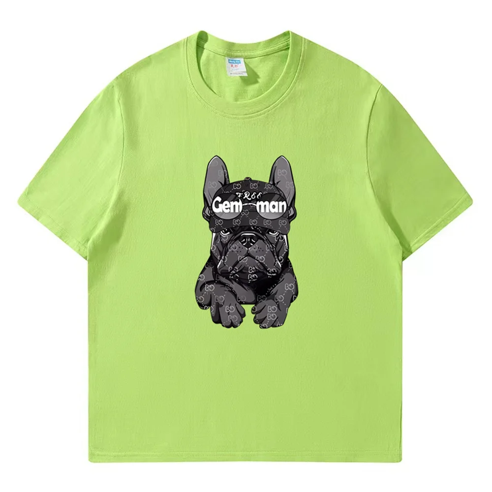 Harajuku French Bulldog Print Summer High Quality 100% Cotton Breathable Men\'s T-Shirt Outdoor Casual Fashion Men\'s Streetwear