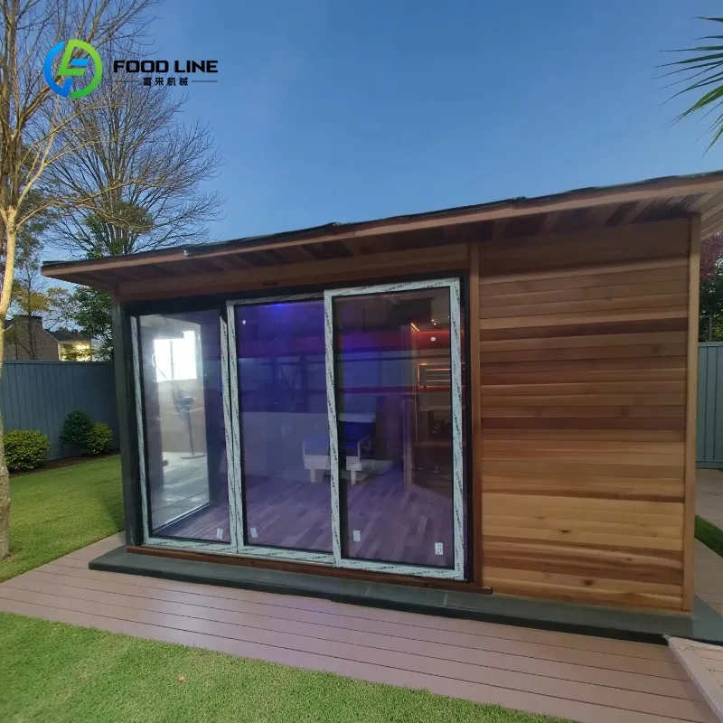 Customized Built-in Lounge Chair Outdoor Traditional Sauna Room with Wet & Dry Room Solid Wood Sauna Cabin for Villa Backyard