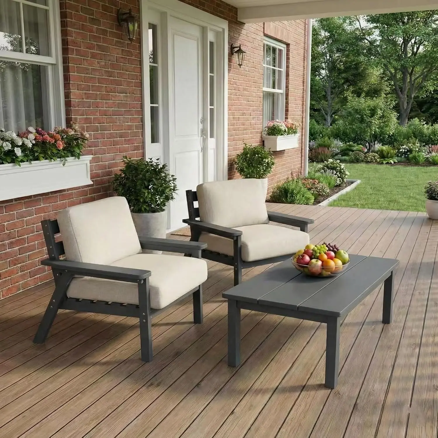 Patio Furniture Set 3 Piece Outdoor Sectional Sofa & Table All Weather with Washable Cushions for Backyard, Customized