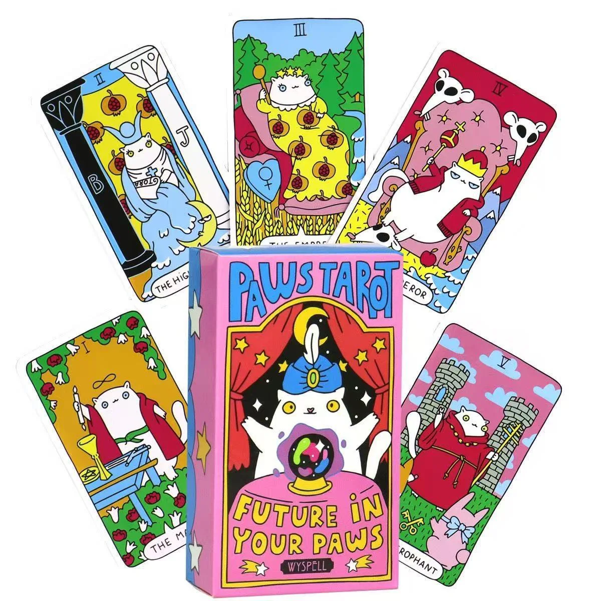 Wyspell Cat Tarot Deck - Illustrations adorables et originales, le futur entre vos mains, cartes d'oracle magiques sur le thème des chats pour la divination et le divertissement