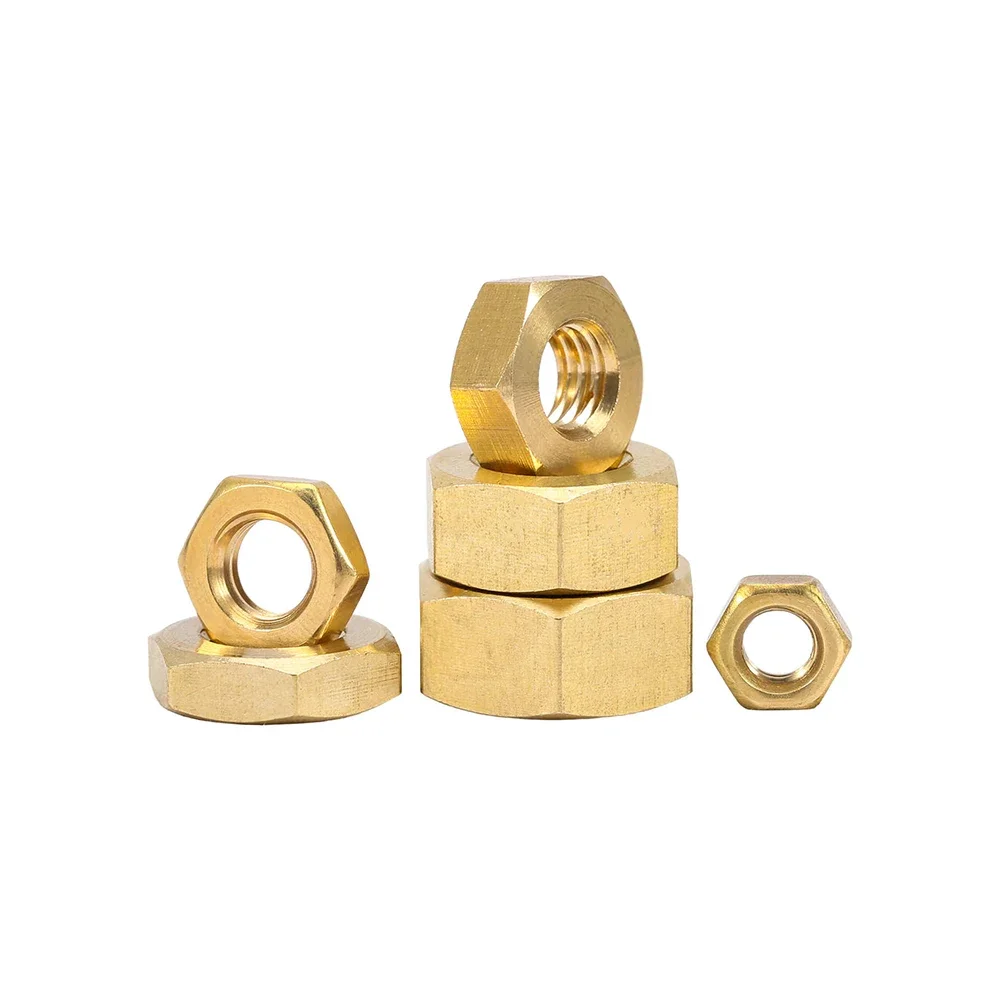 1-100pcs M1.4 M1.6 M2 M2.5 M3 M4 M5 M6 M8 M10 M12 M14 M16 M20 M22 M24 Brass Hexagonal Nut Metric Threaded Hex Nuts Bolts DIN934