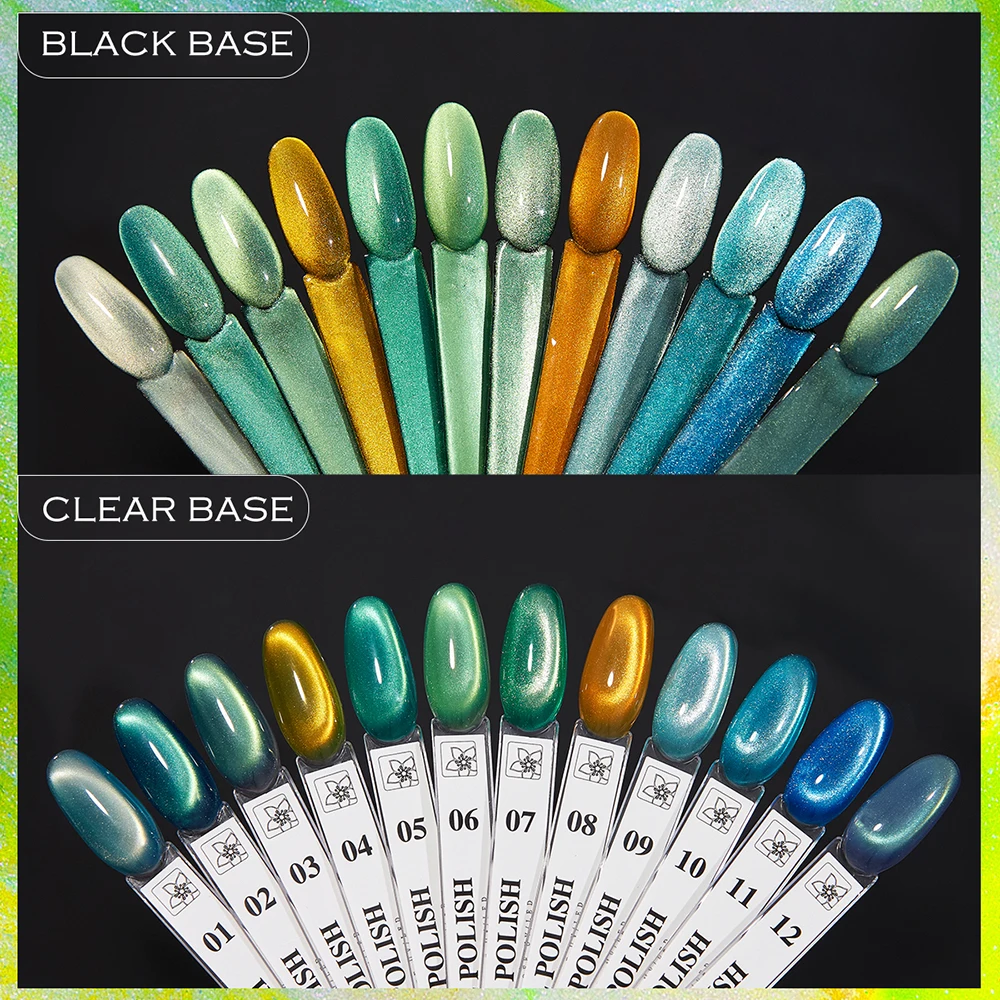 Vendeeni 12 Kolorów/Zestaw Zielony Światło Kryształowy Lakier Żelowy do Paznokci Kocie Oko Błyszczący Szklany Magnetyczny UV Soak Off Lakier Żelowy z Ekspozycją