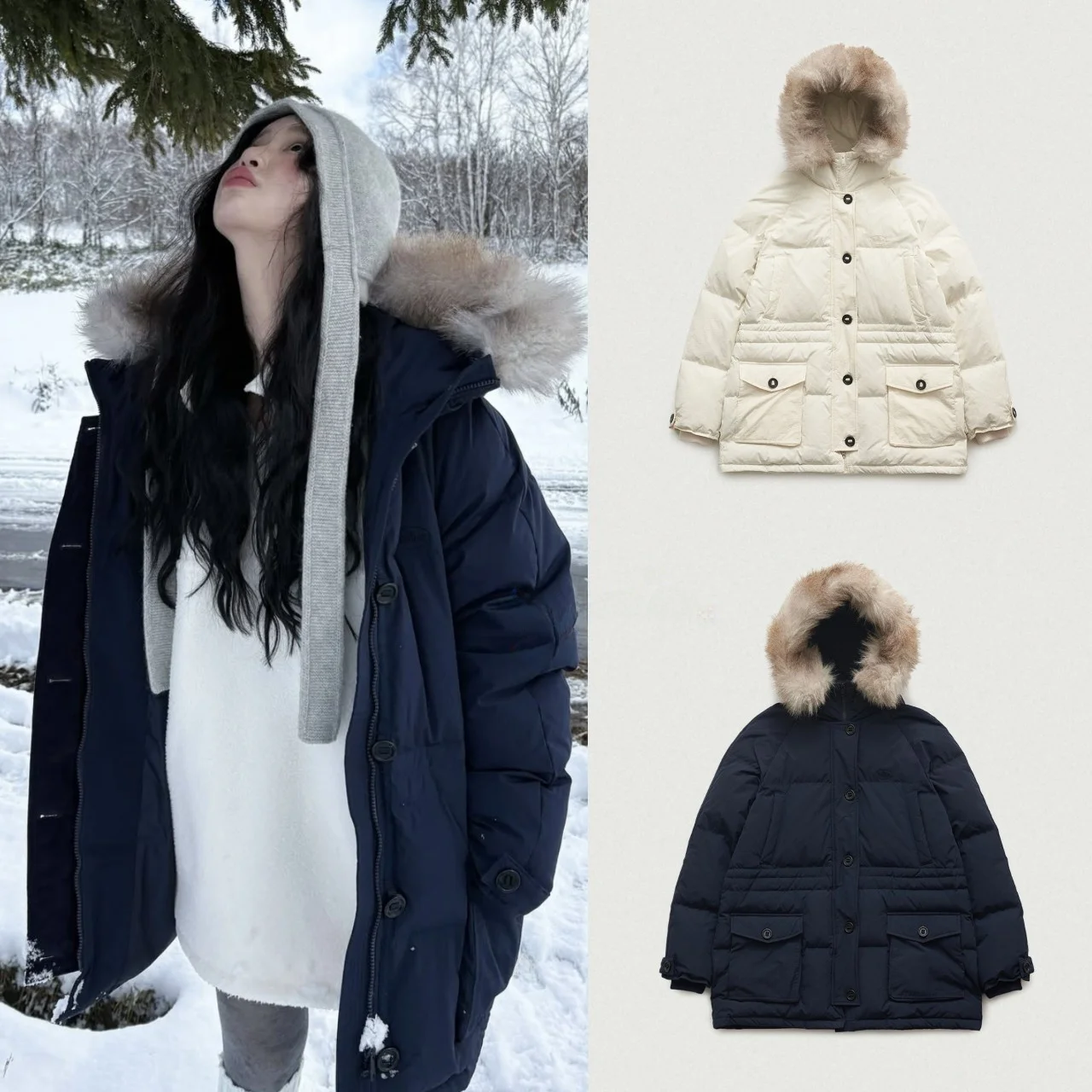 

Зимняя женская пуховая куртка 2025 с капюшоном и шнурком, утепленная, корейский стиль, свободный крой, высокая талия, на молнии