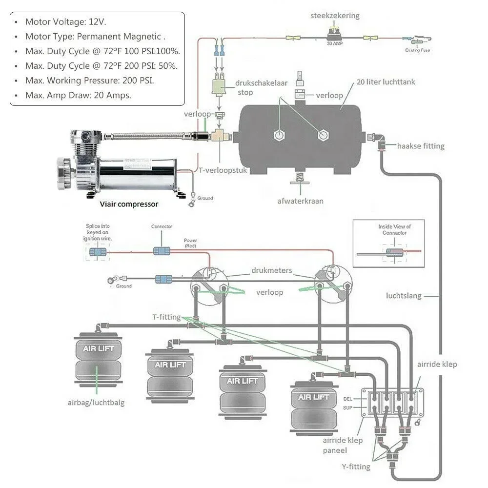 اكسسوارات السيارات العالمي 1/4NPT أو 3/8NPT كروم 200PSI 480C 12V طقم مضخة ضاغط التعليق الهوائي BX 102151 -SL