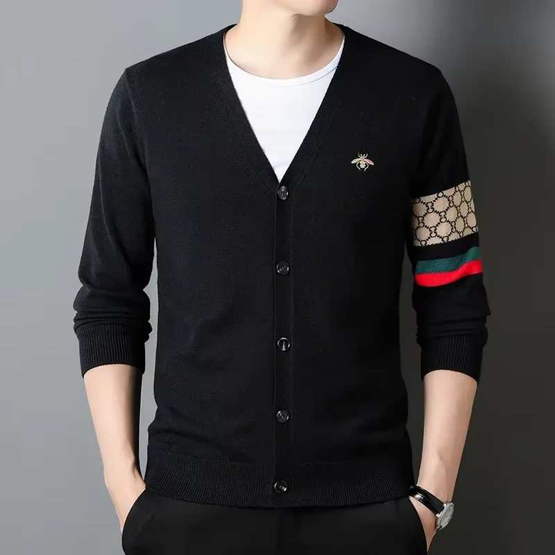 

High end brand Little Bee embroidered knitted cardigan men's spring and autumn new Korean style shawl luxury casual sweater coat