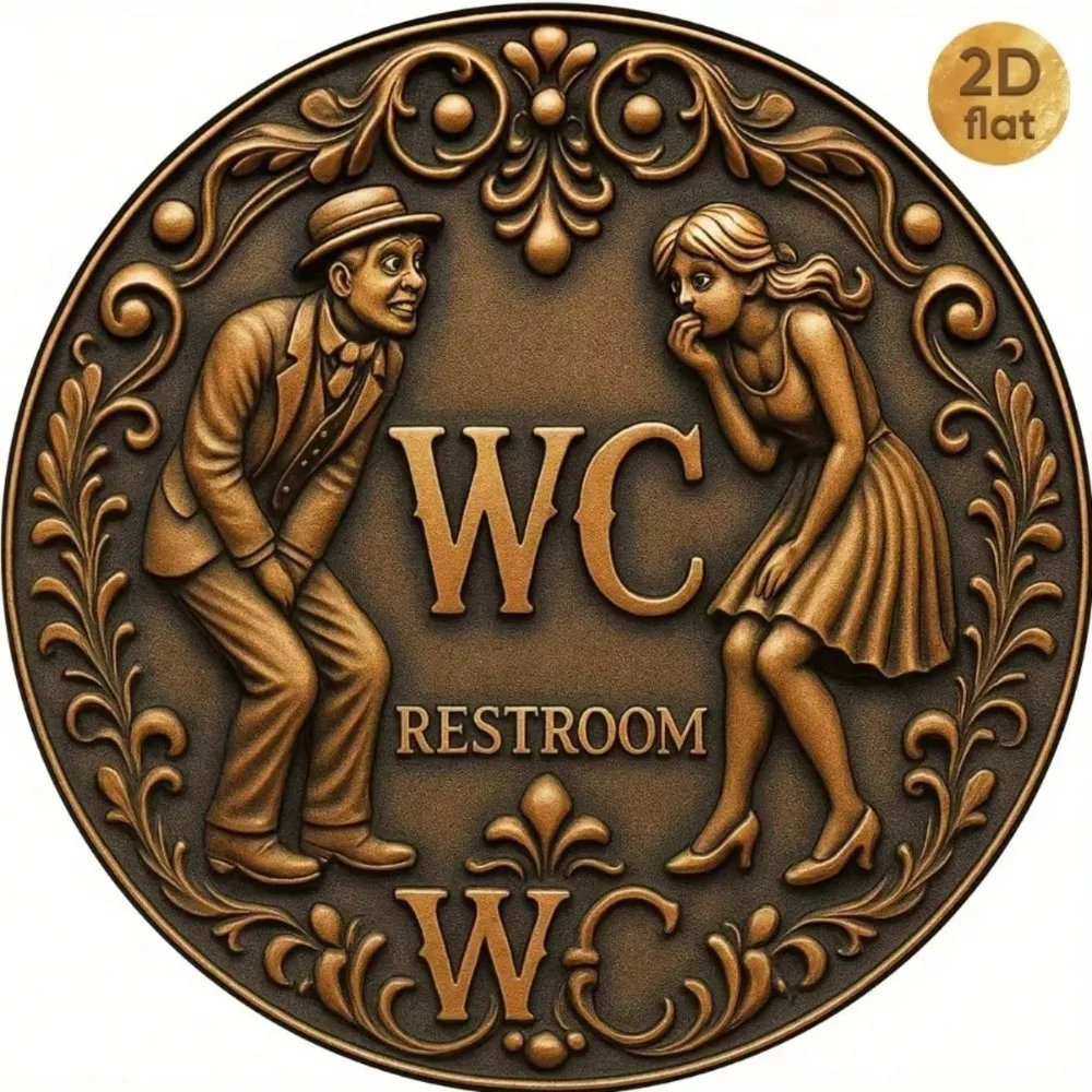 Placa de Ferro para Banheiro, Arte de Parede Metálica Vintage 7,87 Polegadas, Decoração Rústica para Lavabo com Fácil de Pendurar, Decoração Elegante para Bar e Casa de Casal