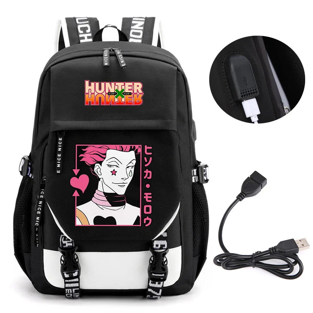 Anime Hunter Seesaw Killua Zoldyck Backpack School BookBags Mochila Travel USB Port Bag Laptop Boy Girls Backpack