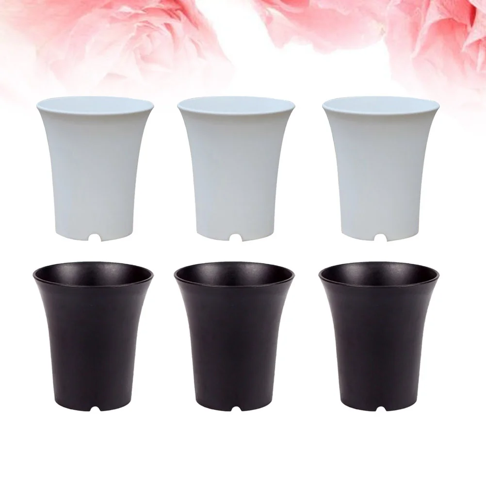 

6Pcs Plastic Succulent Flowerpot Round Plant Pots Extra Small White Black for Indoor Outdoor Office Home Garden
