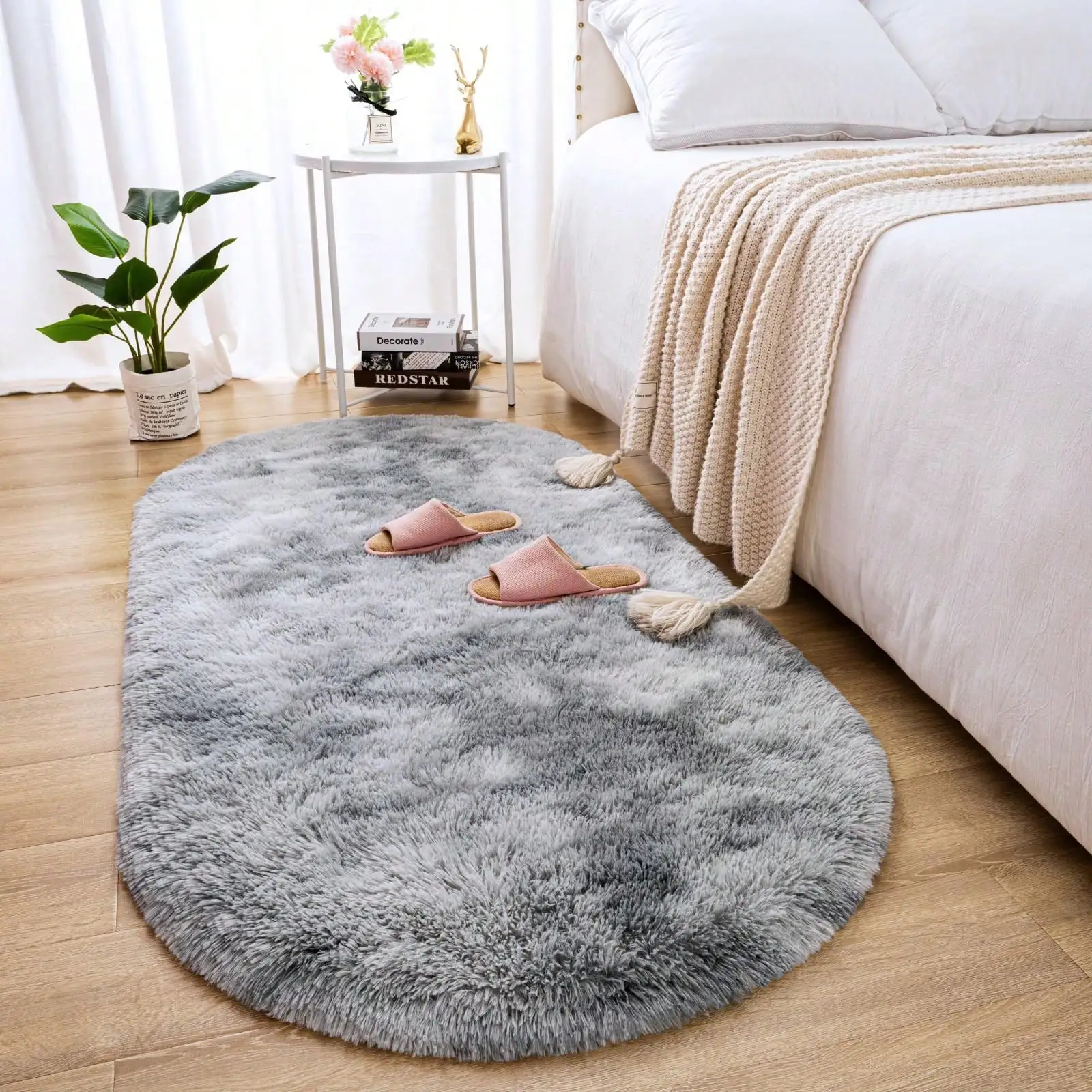 

1pc Soft And Fluffy Oval Non Slip Rug For Bedroom, Living Room, Entrance, Bathroom, Machine Washable And Easy To Clean