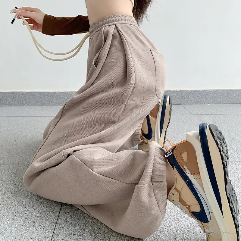 Winter Khaki Baggy Sweatpants For Women Oversized High Waisted Loose Beige Sports Pants Khaki Wide Leg Trausers For Women 2023