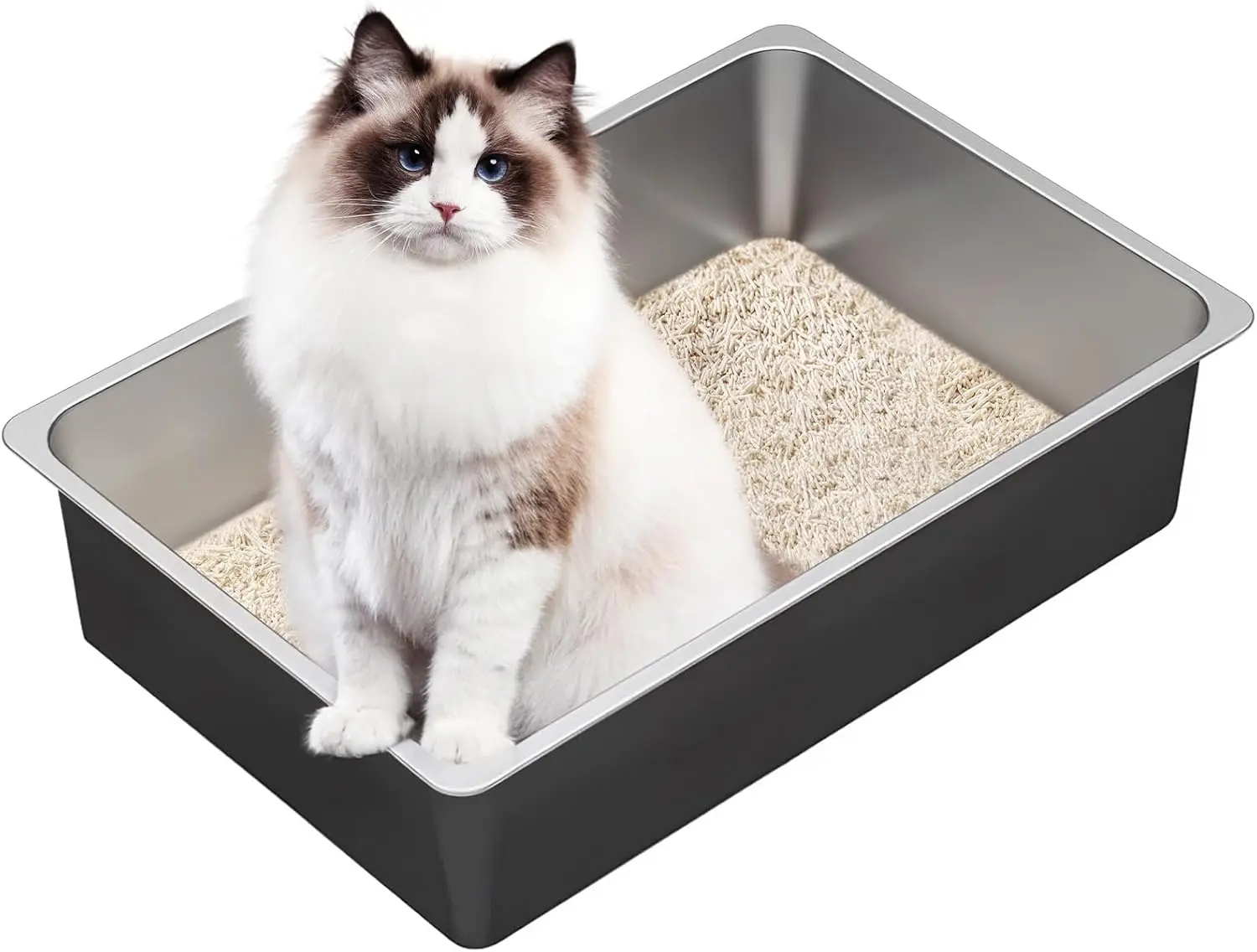 

Large Stainless Steel Cat Litter Box - High Sided, Odor Proof, Easy Clean Non Stick Tray for Indoor Cats and Kittens