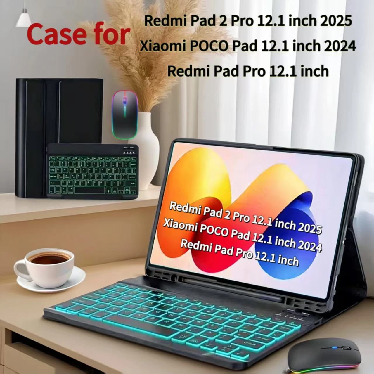 

Case for Redmi Pad Pro/Redmi Pad 2 Pro 12.1 inch For Xiaomi Poco Pad 12.1 lnch Keyboard Case with Detachable Bluetooth Keyboard