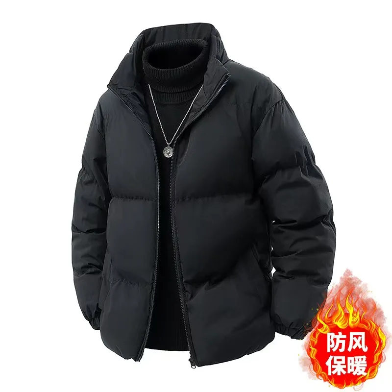 Winter hot unisex solid color simple and versatile stand up collar casual cotton jacket loose bread jacket