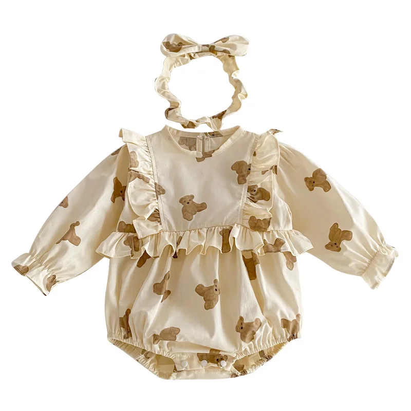 Kids Birthday Princess Clothes Kids Vestido 2025 Baby Girls Cute Bear Cartoon Printed Dress/Romper+Headwear,Sister Wear Toddlers