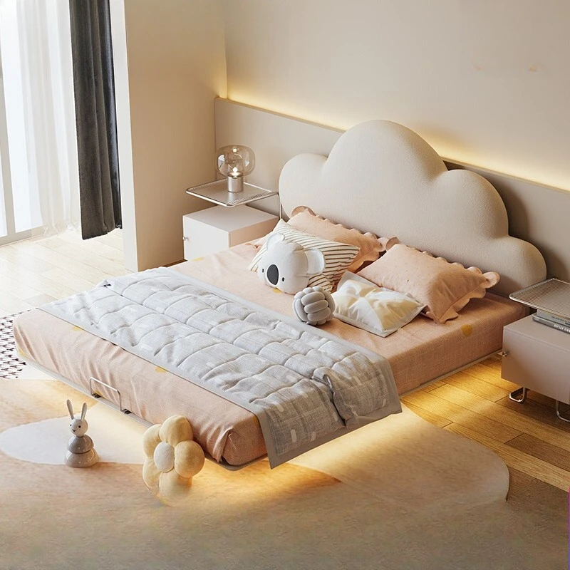 

Cream wind cloud bed simple small apartment 1.5 meters flannel carbon steel soft bag princess bed
