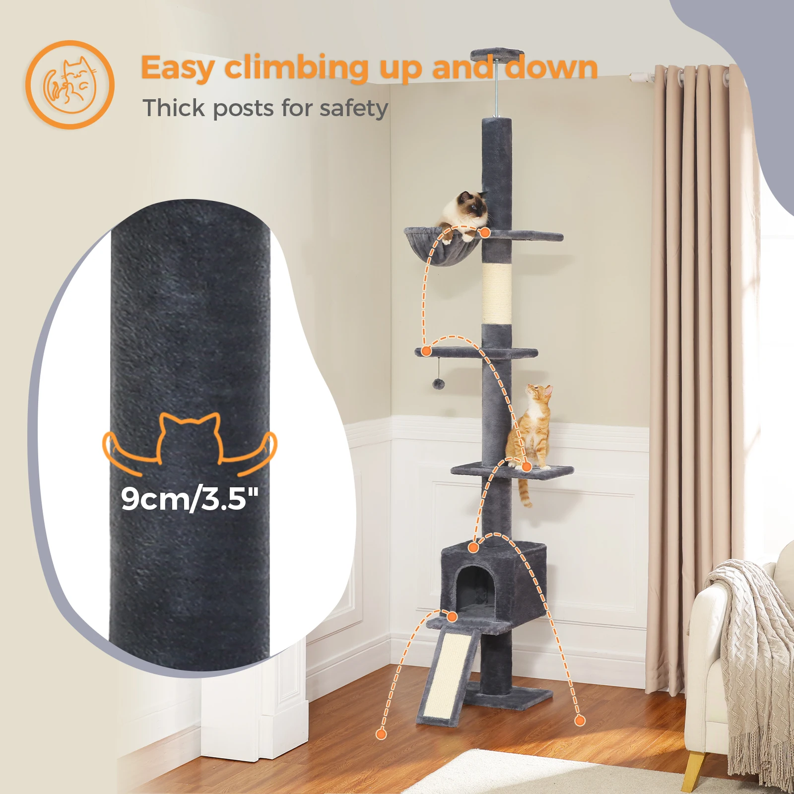 Imagem -06 - Torre Cat Alta para Raspador Interno Cat Tree com Condomínio Arranhador Ajustável Acessórios para Brinquedos Cat 210274cm de Altura