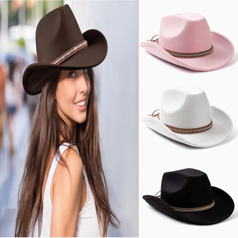 2024 Vintage Western Cowboy Hat For Men's Wide Brim Gentleman Jazz Hats Panama Cowgirl Cloche Church Sombrero Hombre Caps