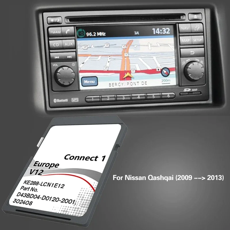 Dla Nissan Qashqai 2009-2013 Sat Connect1 V12 16 GB Mapa SD Karta pamięci nawigacji