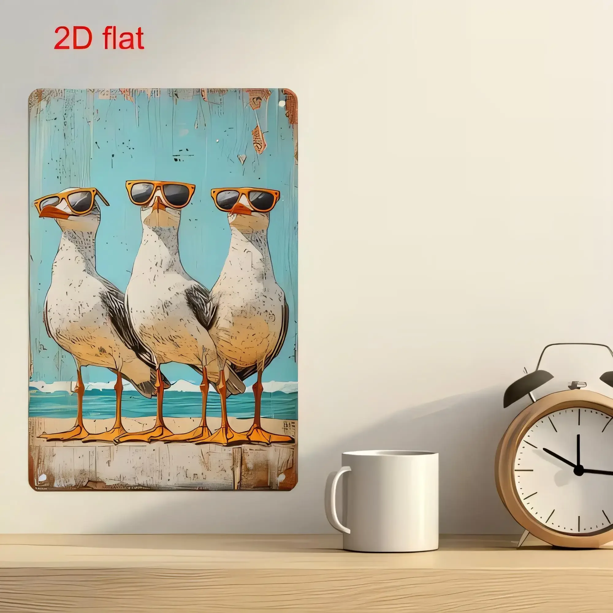 Letrero Metálico Vintage con Diseño de Gaviota con Gafas de Sol, Placa Decorativa de Metal para Pared, Estilo Retro Rústico p