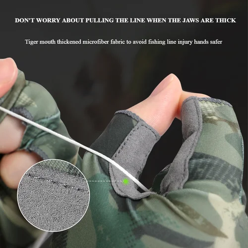Imagen 2 del producto Guantes de pesca profesionales para hombres protección solar UV agarre antideslizante Material de seda de hielo transpirable medio dedo para deportes al aire libre