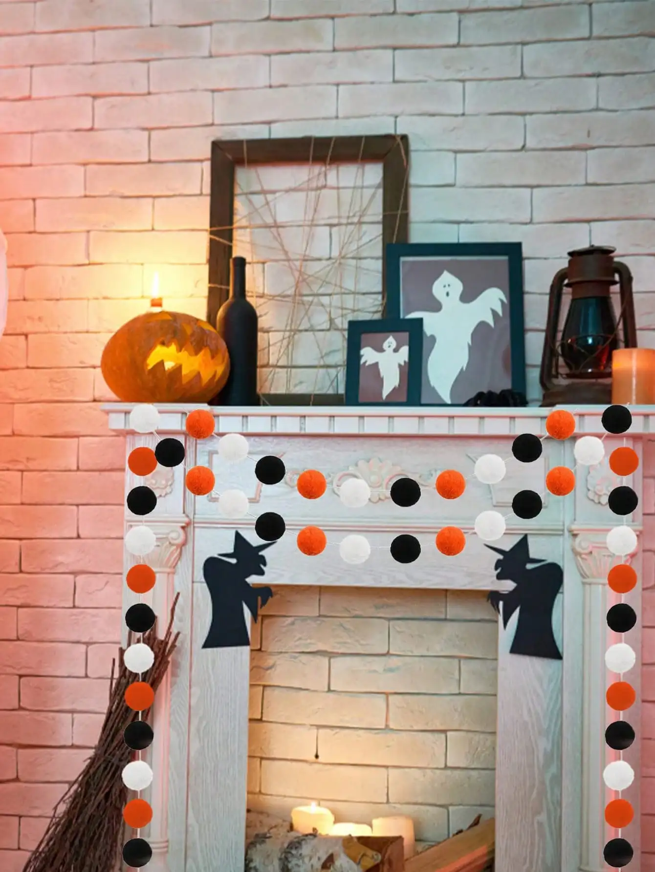 Halloween Fall Felt Ball Pom Pom Garland Thanksgiving Decorations Indoor Home Room Decor Cute Hanging Orange Black Pompom Bead C