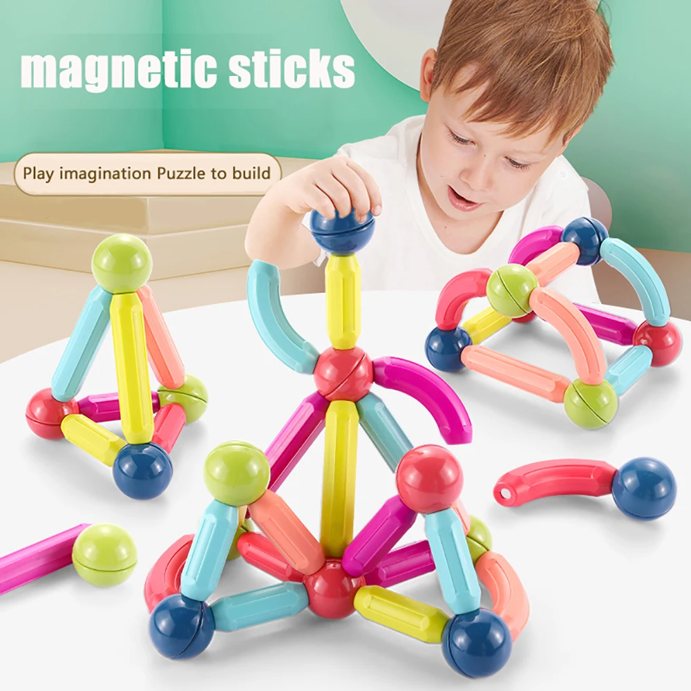 Blocos de construção magnéticos Toy for Kids, Conjunto de construção, Bola magnética, Varas, Jogos de vara, Montessori Brinquedos Educativos, 42Pcs