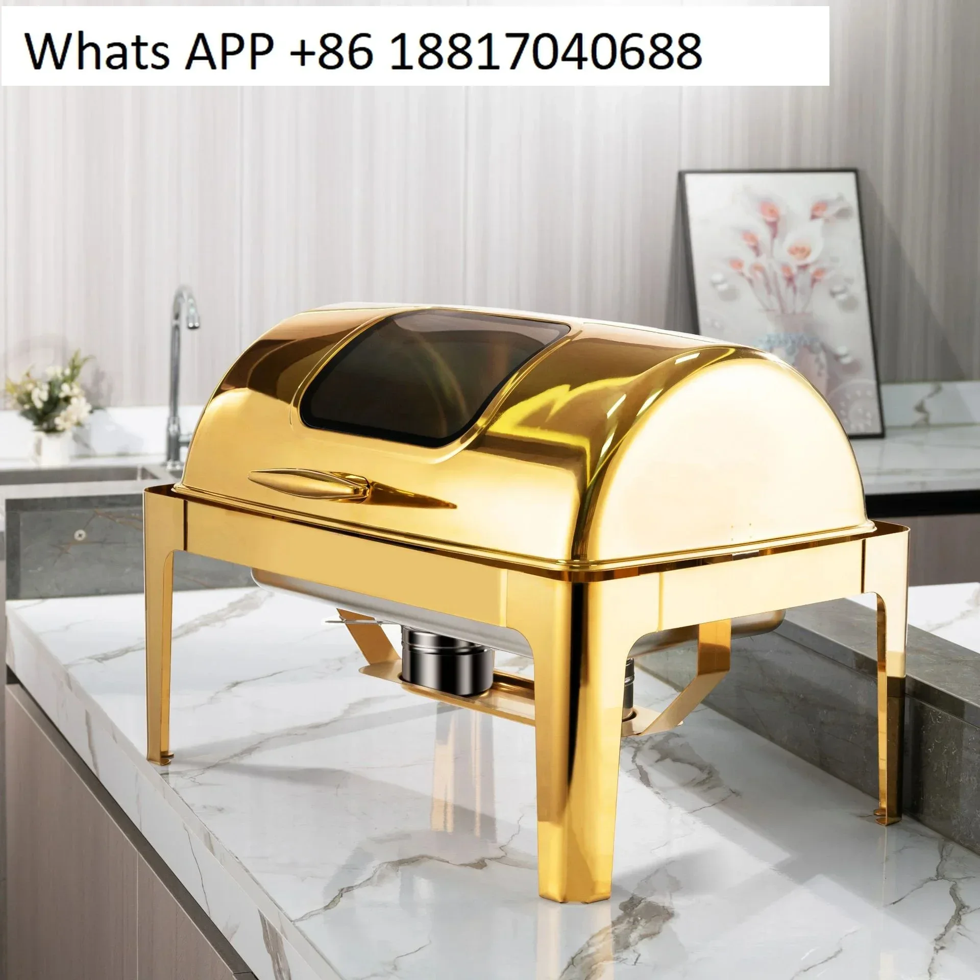 Stainless Steel Gold Full Flip Round Visual Buffet Furnace Hotel Insulation Buffy Furnace Electric Breakfast Furnace