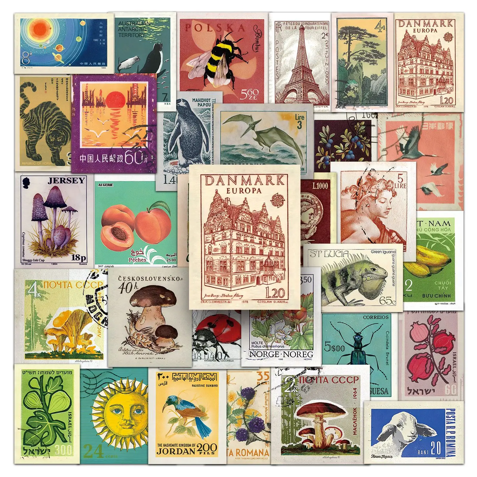 

50PCS Cartoon Retro Stamp Graffiti Sticker DIY Decoration Mobile Phone Case Notebook Water Cup Toy Gift Sticker