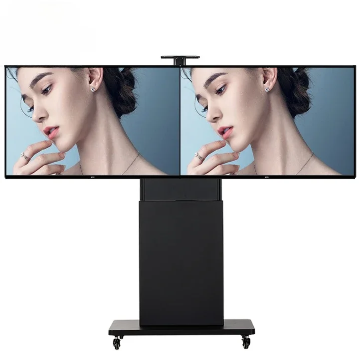 Beautiful TV dual-screen mobile bracket, video conference cart multimedia hanger