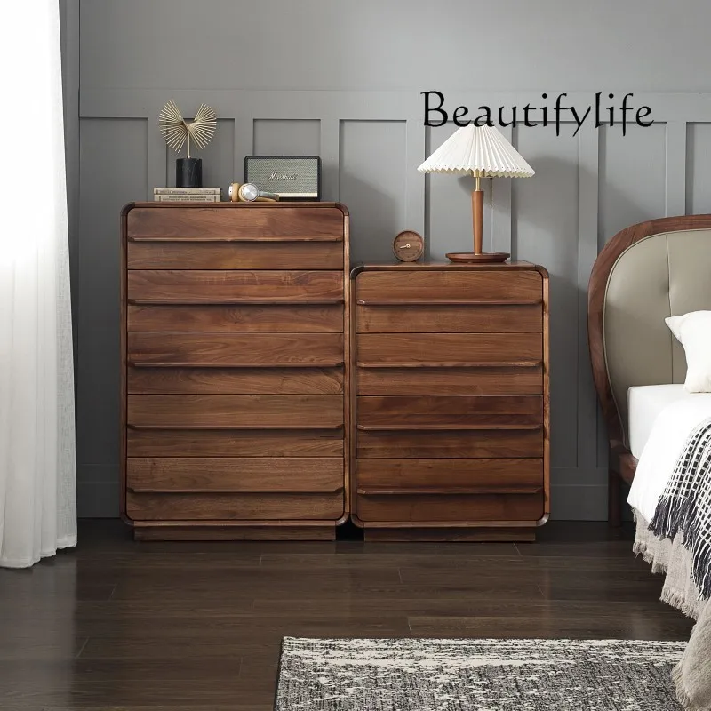 American Black Walnut Five-Drawer Wooden Chest of Drawers Household Living Room Simple Storage Cabinet