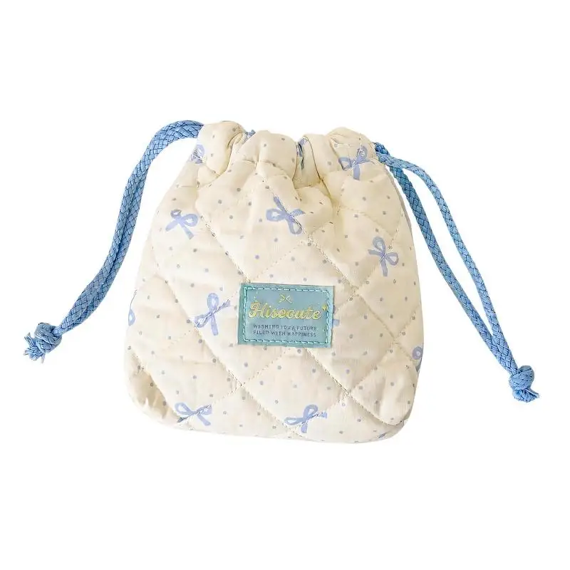 E8BD Printed Storage with Quilted Exterior and Gathered Cord Closure for Household Organization and Travel Packing