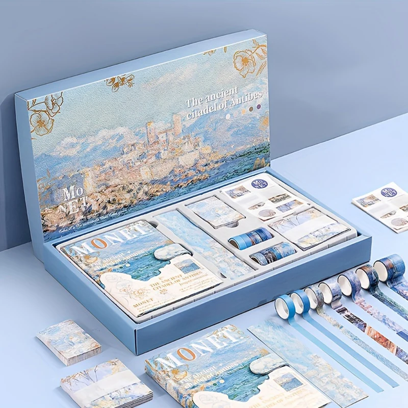 Vintage Oil Painting Stationery Booklet Gift Set, Including Bookbook, Paper Tape, Decorative Stickers, Graduation Gift, Birthday