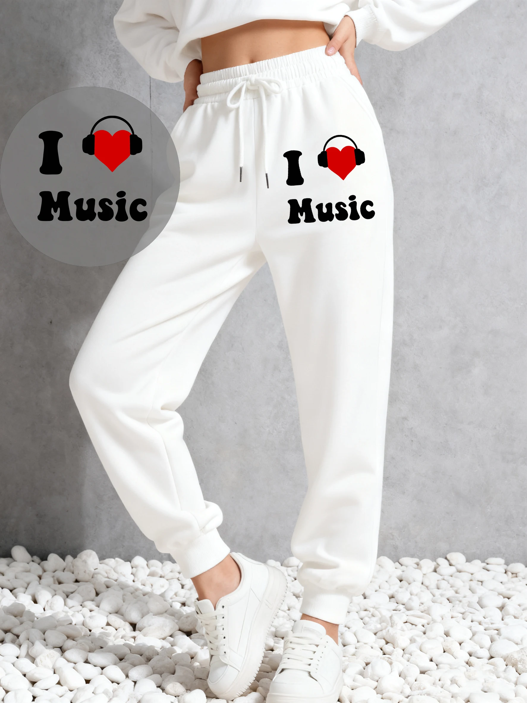 ICH Liebe Musik Druck Sweatpant Frau Tasche Kordelzug Hose Sport Mode Jogging Hosen Trendy Herbst Y2K Damen Sporthosen
