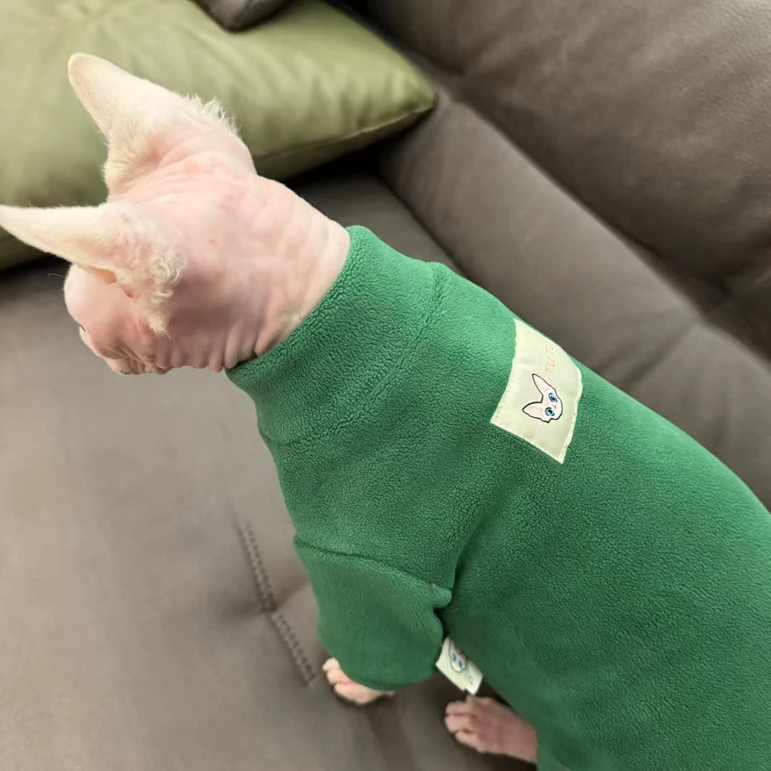 Sphynx Cat Clothes Winter thick Fleece Coat Thick Grey Elestic Jumpsuit for Kittens Long sleeves Sweatshirt for Male Female Cat