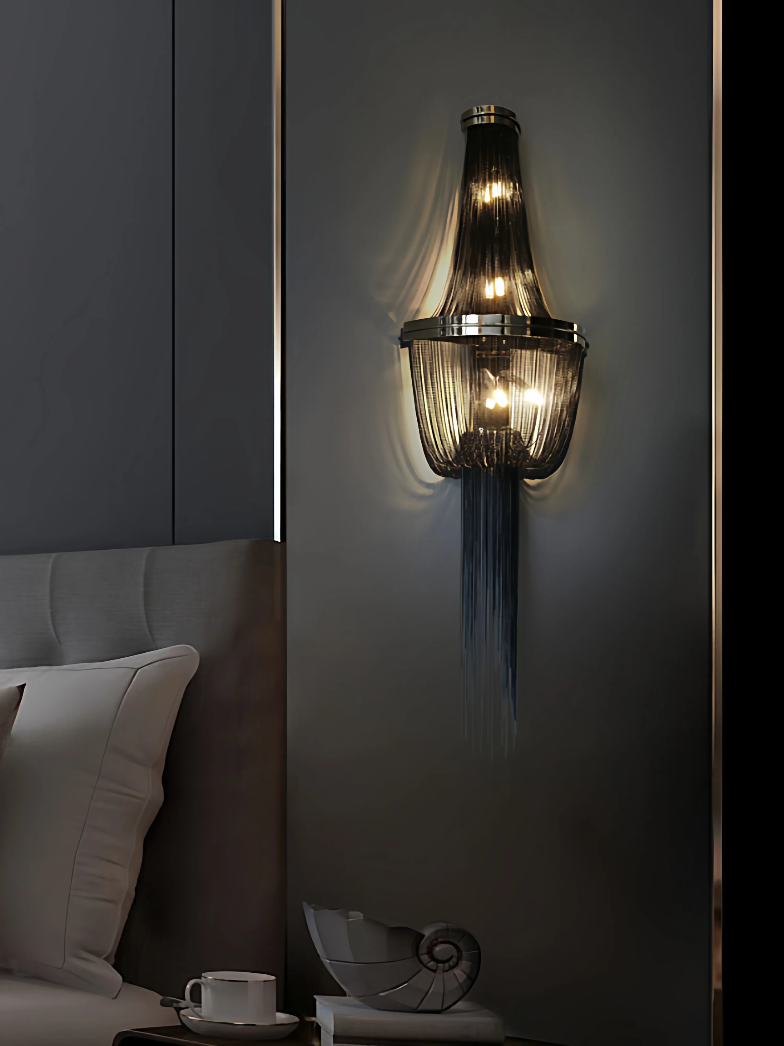 Terzani Atlantis Wall Lamp Luxury Metal Black Chain Fringe Wall Sconce Modern Hand‑woven Tassel Wall Light for Hotel Hall Villa