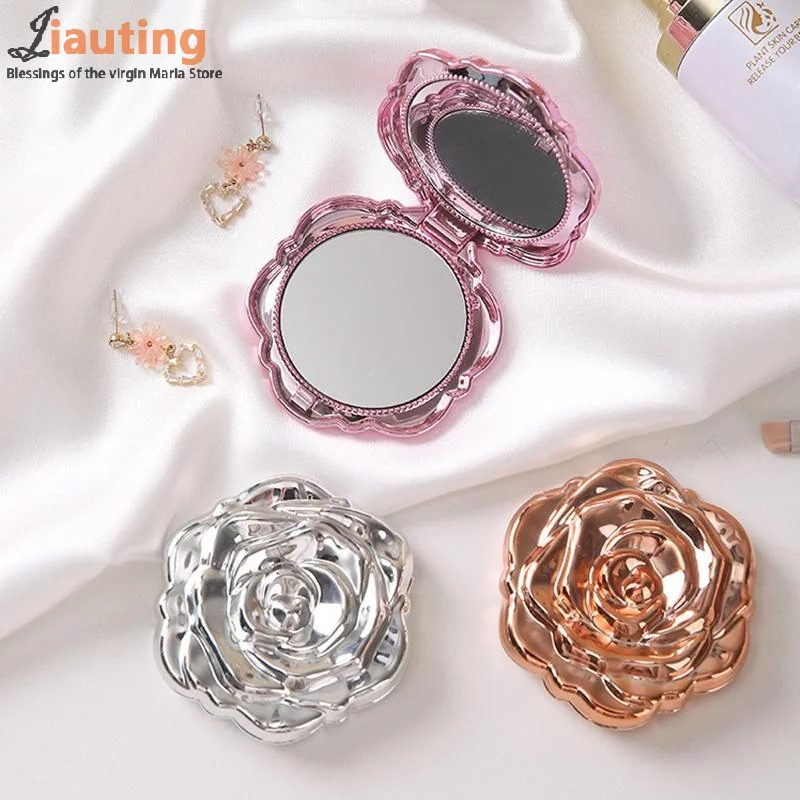Portable Mini Mirror Retro Rose Flower Small Pocket Makeup Mirror Double Sided Hand Mirrors Compact Cosmetic Beauty Tool Gift