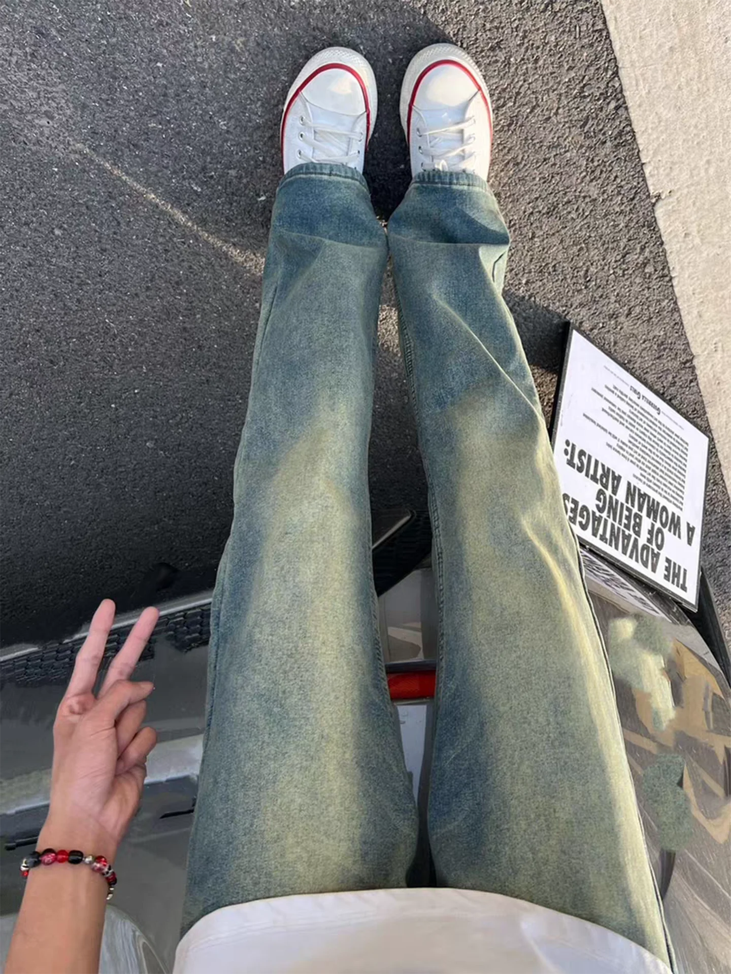 

Retro American Sle Blue Denim Jeans Men's Slim Fit Straight Leg Micro Flared Pants Autumn Wear Youthful Casual Cotton Blend