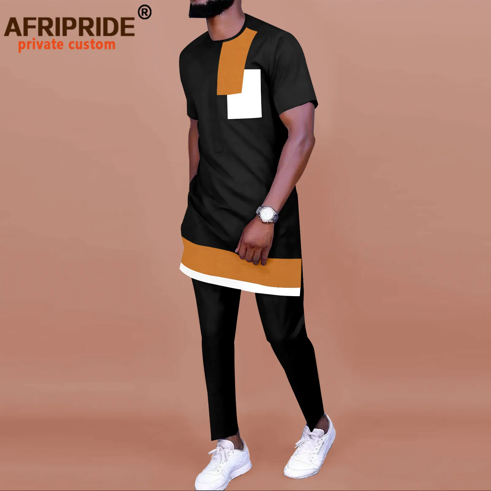 Men`s Tracksuit African Clothing 2 Piece Set Short Sleeve Dashiki Tops and Pants 2 Piece Outfits Blouse Sports Suit A2216098