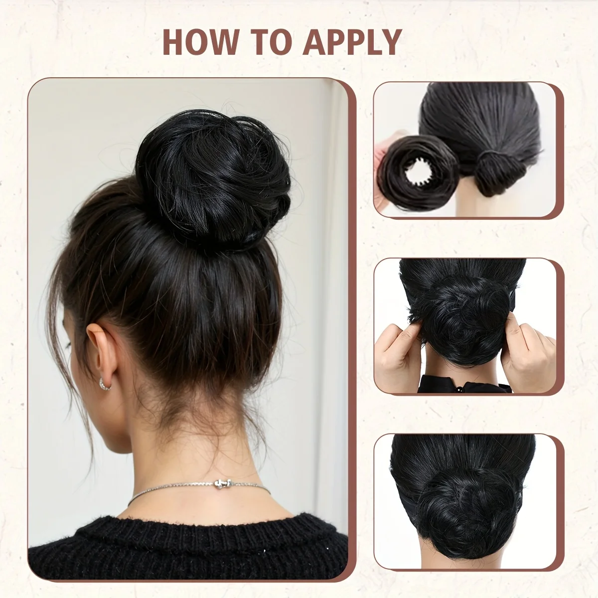 Synthetic Straight Hair Bun Hair Piece, Black Neat Smooth Chignon Bun Heat Resistant Synthetic Fiber Easy Wear Updo Hair Scrunch